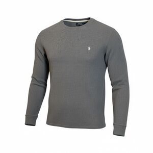 Polo Ralph Lauren Shirt Mens L Gray Waffle Knit Thermal Long Sleeve Preppy
